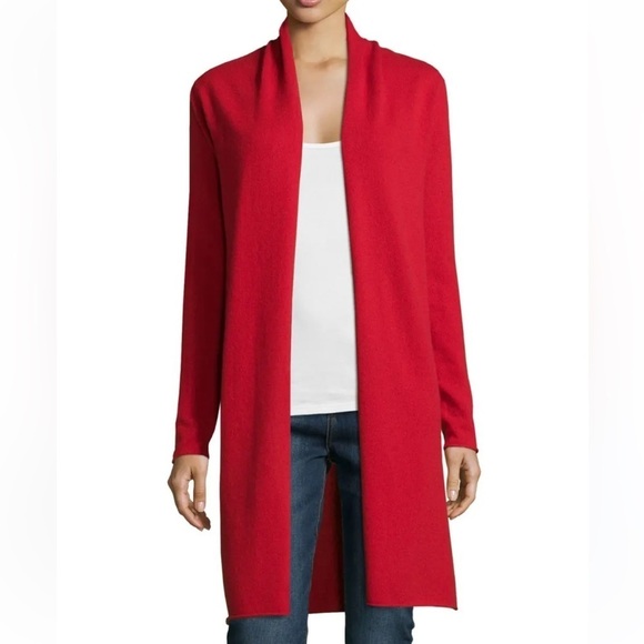 NEIMAN MARCUS CASHMERE OPEN FRONT RED LONG SLEEVES CARDIGAN SIZE M NWT - Picture 1 of 10